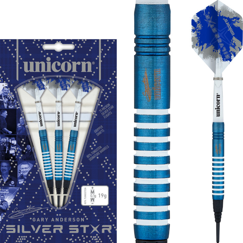 Unicorn Gary Anderson Silver Star Blue Softdarts